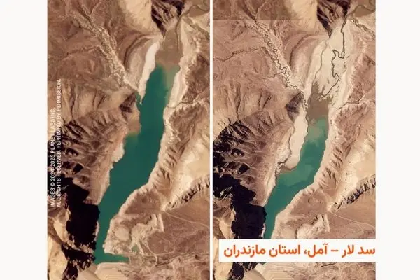 ذخیره آب سدهای ایران در تصاویر ماهواره‌ای 