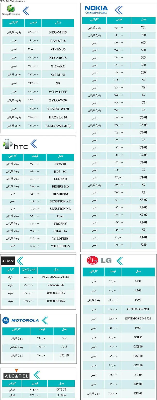 نرخ‌های جدید تلفن همراه