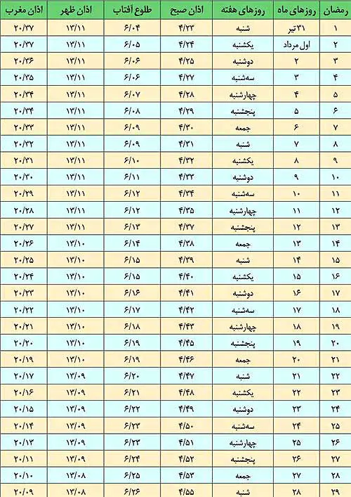 اوقات شرعی ماه رمضان