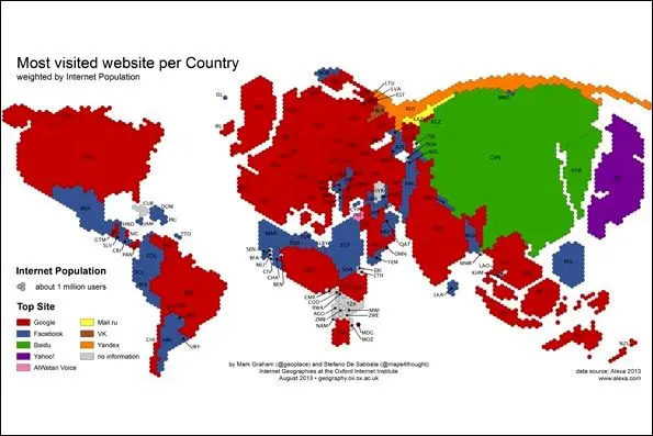 نقشه پربازدیدترین سایتهای اینترنتی دنیا