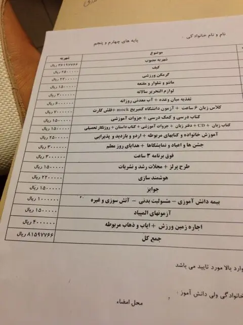 شهریه هنگفت یکی از دبستان های تهران