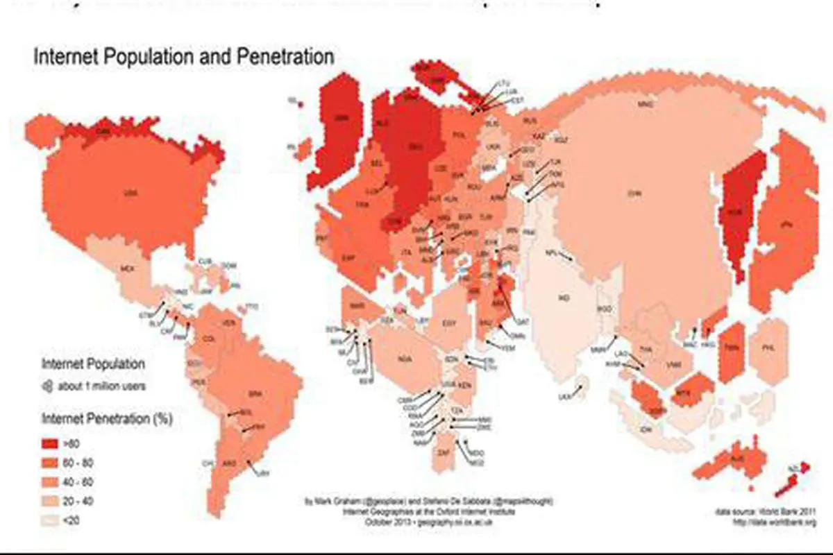 نقشه نفوذ اینترنت در ایران و جهان