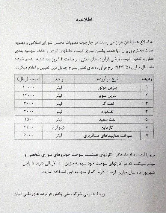 قیمت‌های جدید فرآورده‌های نفتی اعلام شد