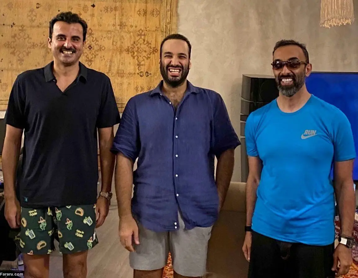 تصویر متفاوت از بن سلمان و امیر قطر با لباس راحتی!