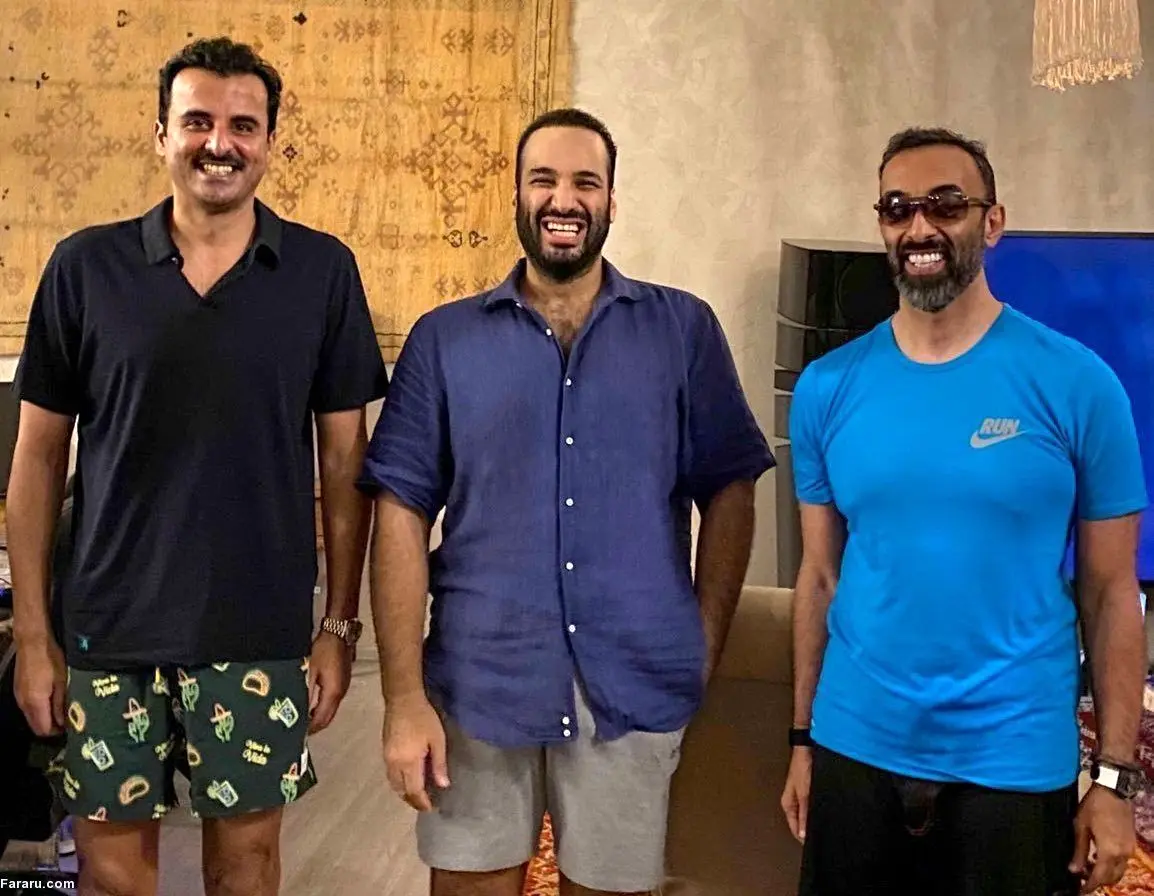تصویر متفاوت از بن سلمان و امیر قطر با لباس راحتی!