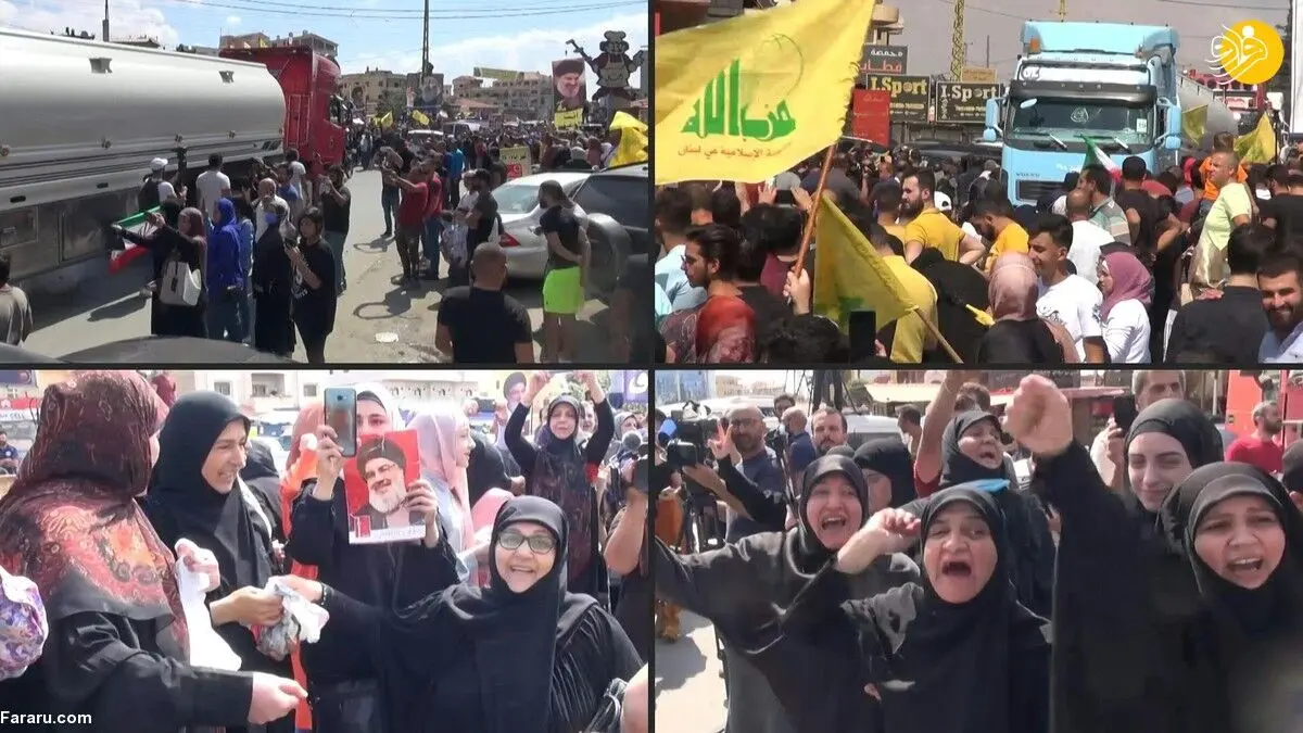 (ویدئو) شادمانی هواداران حزب الله از ورود تانکرهای حامل سوخت از ایران