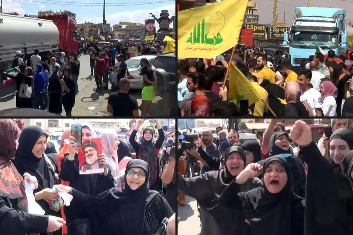 (ویدئو) شادمانی هواداران حزب الله از ورود تانکرهای حامل سوخت از ایران