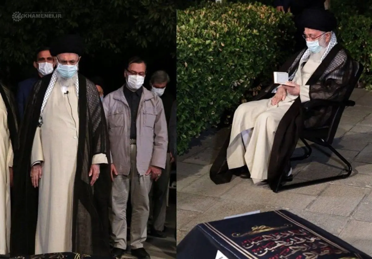 اقامه نماز رهبر انقلاب بر پیکر آیت‌الله حسن‌زاده آملی