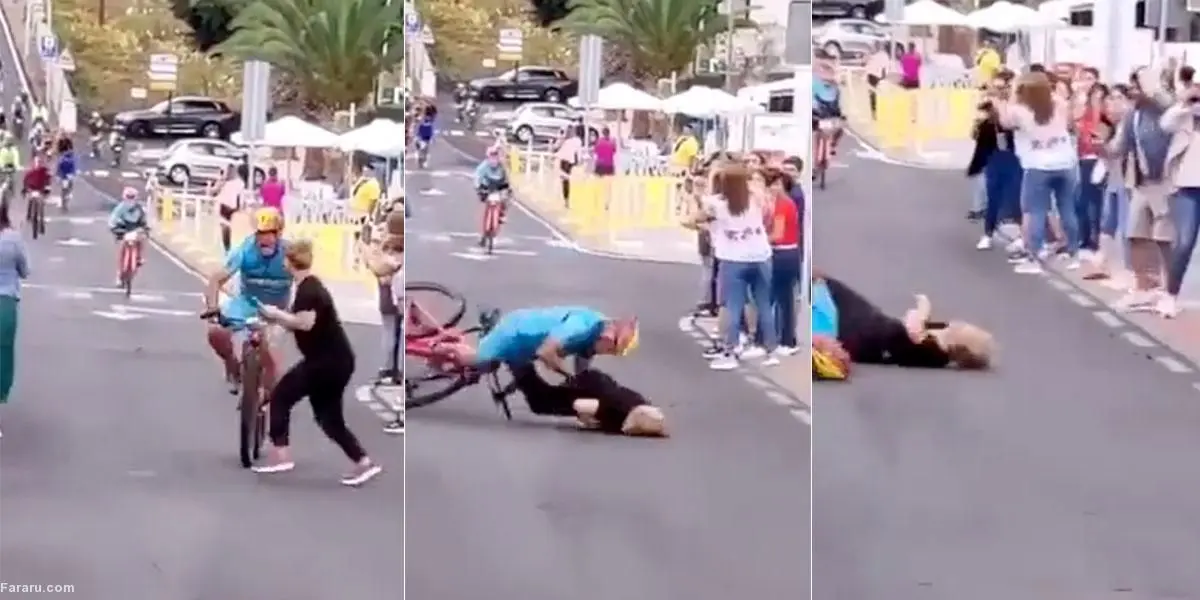 (ویدئو) حادثه وحشتناک در مسابقه دوچرخه سواری چند متر مانده به خط پایان