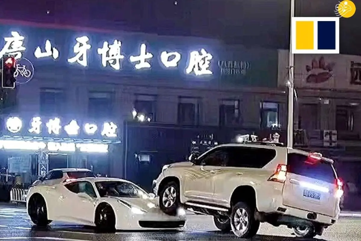 (ویدئو) حادثه عجیب رانندگی، شاسی بلند سوار فراری شد!