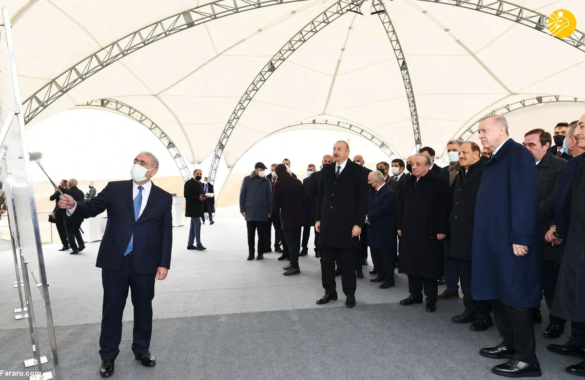 (تصاویر) اردوغان در مراسم کلنگ‌زنی ساخت جاده در قره باغ