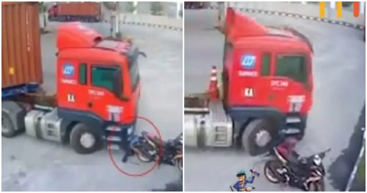 (ویدئو) یک تریلی راکب موتور را زیر گرفت و رفت!