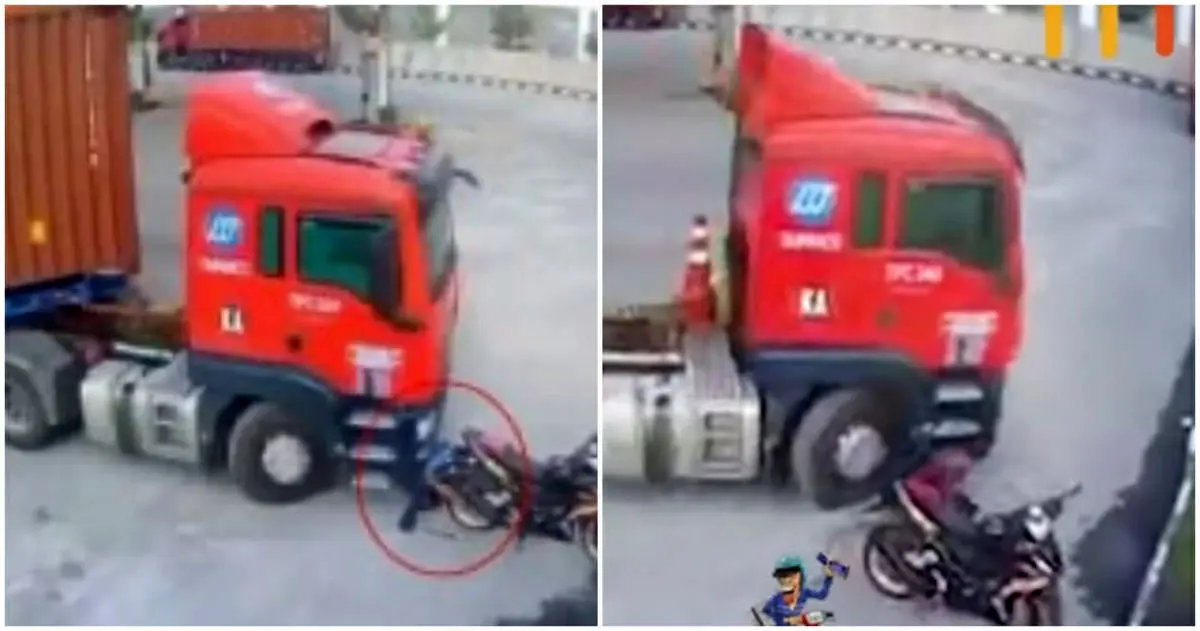 (ویدئو) یک تریلی راکب موتور را زیر گرفت و رفت!