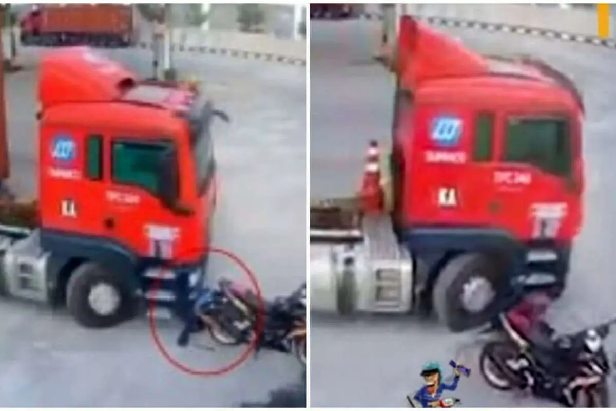 (ویدئو) یک تریلی راکب موتور را زیر گرفت و رفت!
