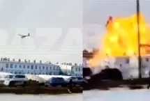 لحظه اصابت پهپاد اوکراینی به تاسیساتی در روسیه