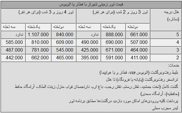 تور نوروزی به شیراز چند؟