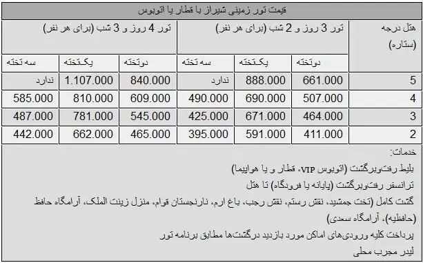 تور نوروزی به شیراز چند؟