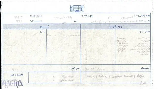 فیش حقوقی یک نماینده مجلس