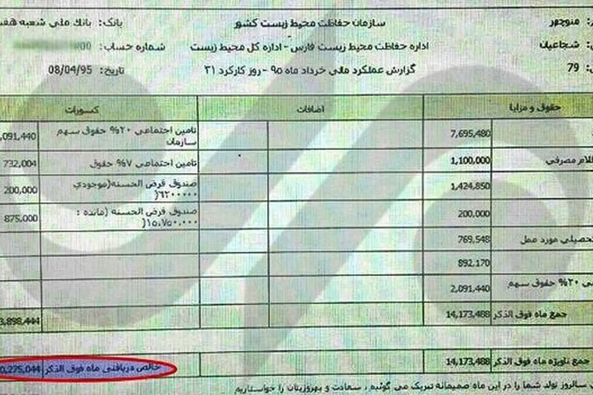 (تصویر) فیش حقوقی محیط‌بان شهید