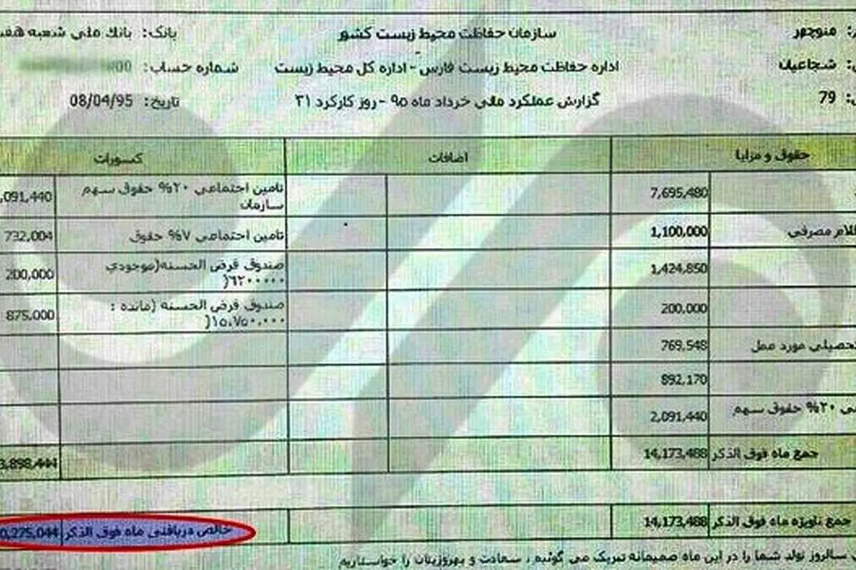(تصویر) فیش حقوقی محیطبان شهید