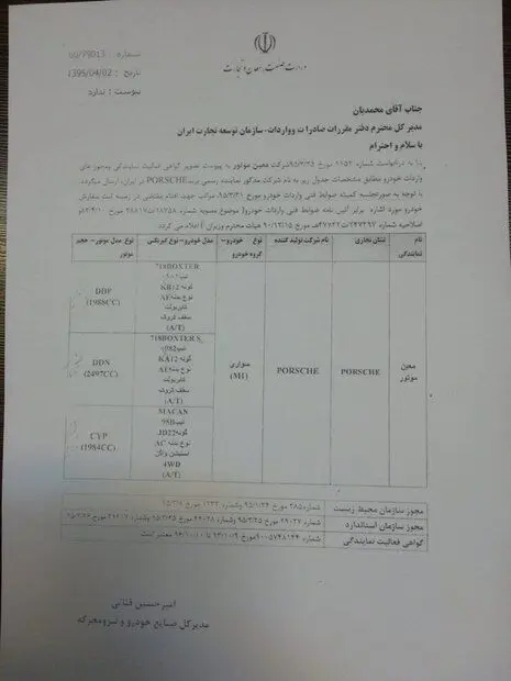 ضوابط واردات خودروی پورشه