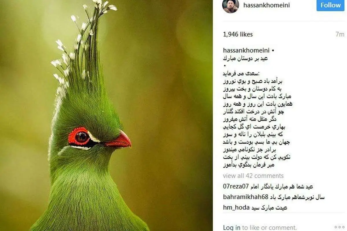 عکس و شعر اینستاگرامی سیدحسن خمینی برای عید نوروز