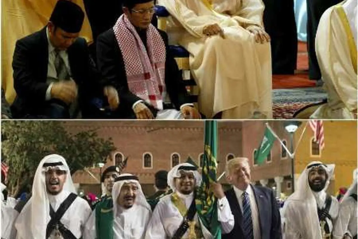 نماز نشسته و رقص ایستاده پادشاه عربستان