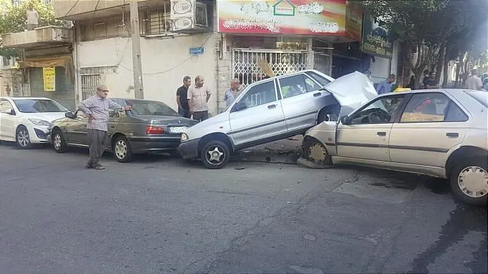 (تصاویر) تصادف عجیب ۵ خودرو در تهرانپارس