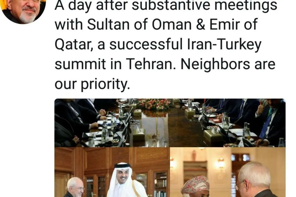 پست توئیتری ظریف دریاره سفر به عمان و قطر