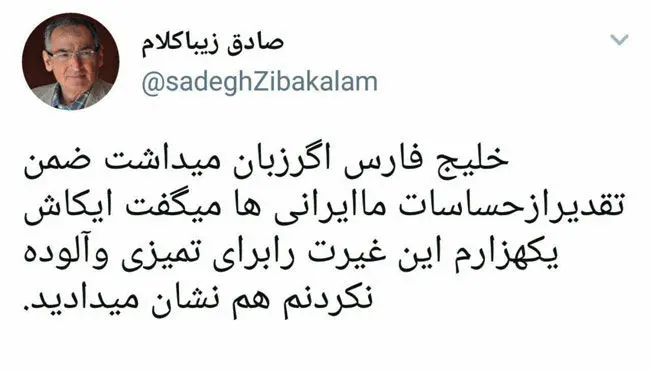 واکنش زیباکلام به حمایت‌ها از خلیج فارس