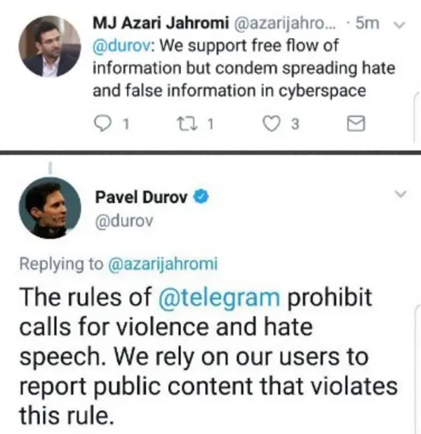 پاسخ مدیر تلگرام به وزیر ارتباطات