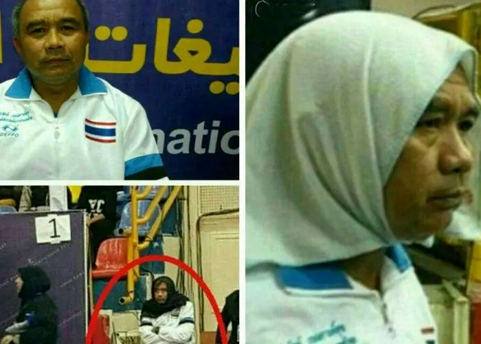 جنجال مرد روسری پوش در مسابقات بانوان!