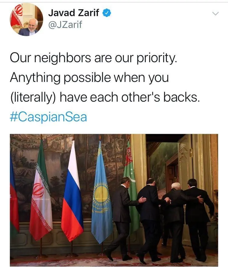 ظریف جالب‌ترین عکس نشست خزر را توئیت کرد