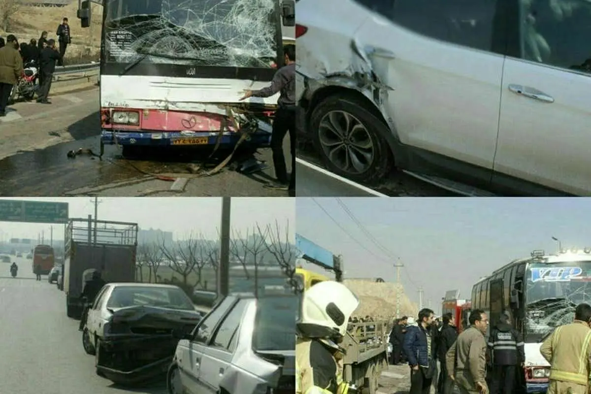 (تصویر) تصادف زنجیره‌ای در اتوبان امام علی