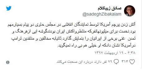 انتقاد زیباکلام از آتش‌زدن پرچم آمریکا در مجلس