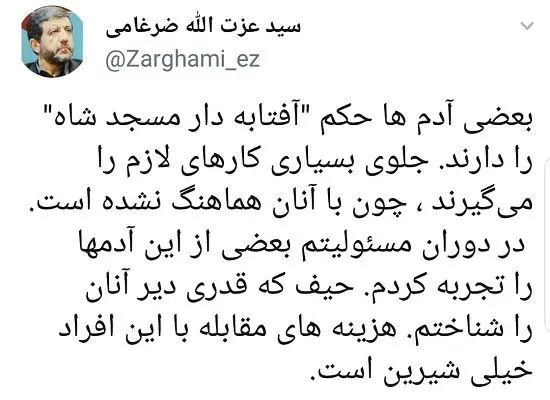 ضرغامی: بعضی حکم آفتابه دار مسجد شاه را دارند!