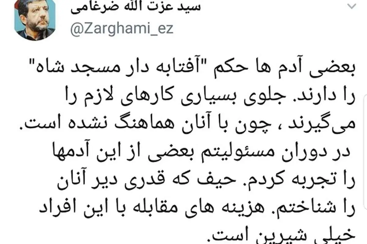 ضرغامی: بعضی حکم آفتابه دار مسجد شاه را دارند!