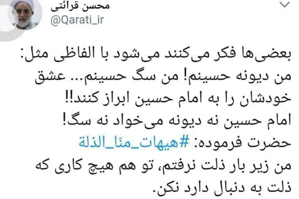 قرائتی: امام حسین نه دیوانه می‌خواهد و نه سگ