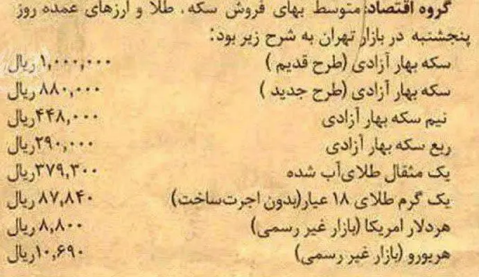 قیمت سکه ودلار؛ شهریور ۱۴ سال پیش