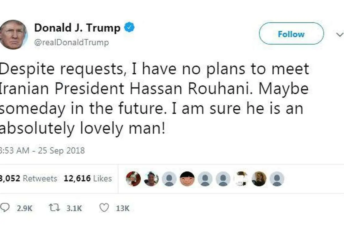 ترامپ: برنامهای برای دیدار ندارم اما روحانی دوست داشتنی است!