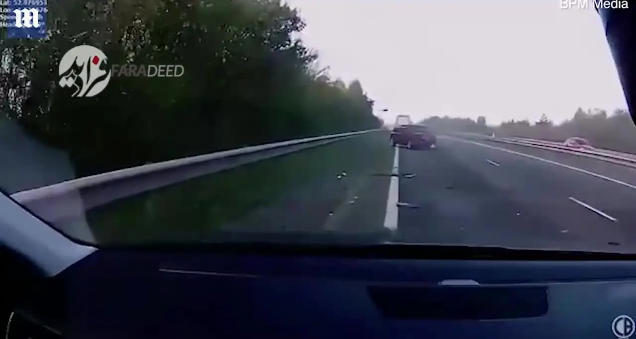 (ویدیو) تصادف شدید کامیون با خودروی سواری