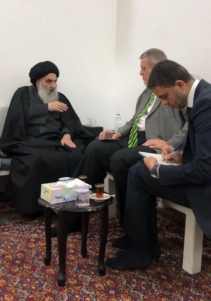 (تصویر) دیدار آیت‌الله سیستانی با فرستاده سازمان ملل