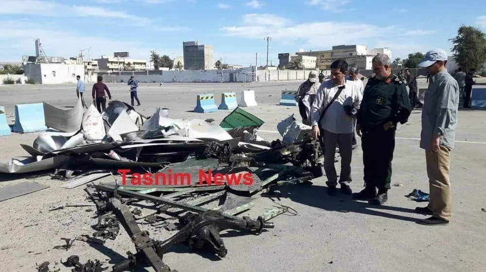 (تصویر) لاشه خودروی عامل انتحاری حمله تروریستی چابهار