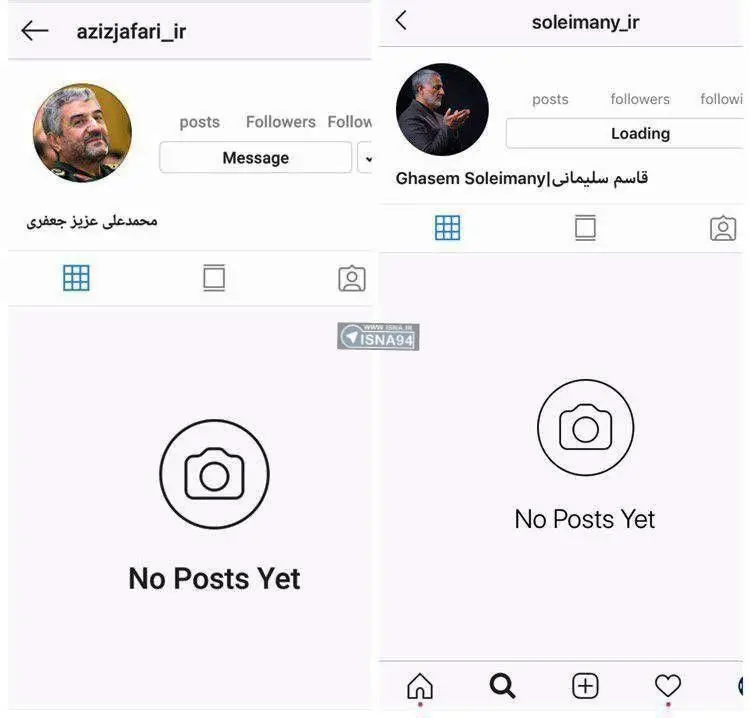 اینستاگرام حساب‌ کاربری برخی از سرداران سپاه را مسدود کرد