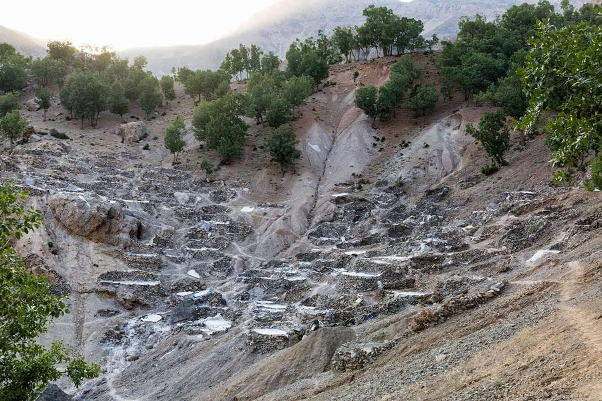 (تصاویر) کار طاقت فرسای زنان روستایی در حوضچههای نمک