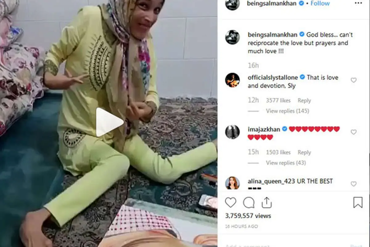 (تصویر) پیام سلمان خان به دختر نقاش ایرانی