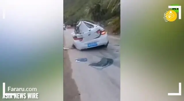 (ویدئو) کشته شدن راننده پس از ریزش وحشتناک کوه