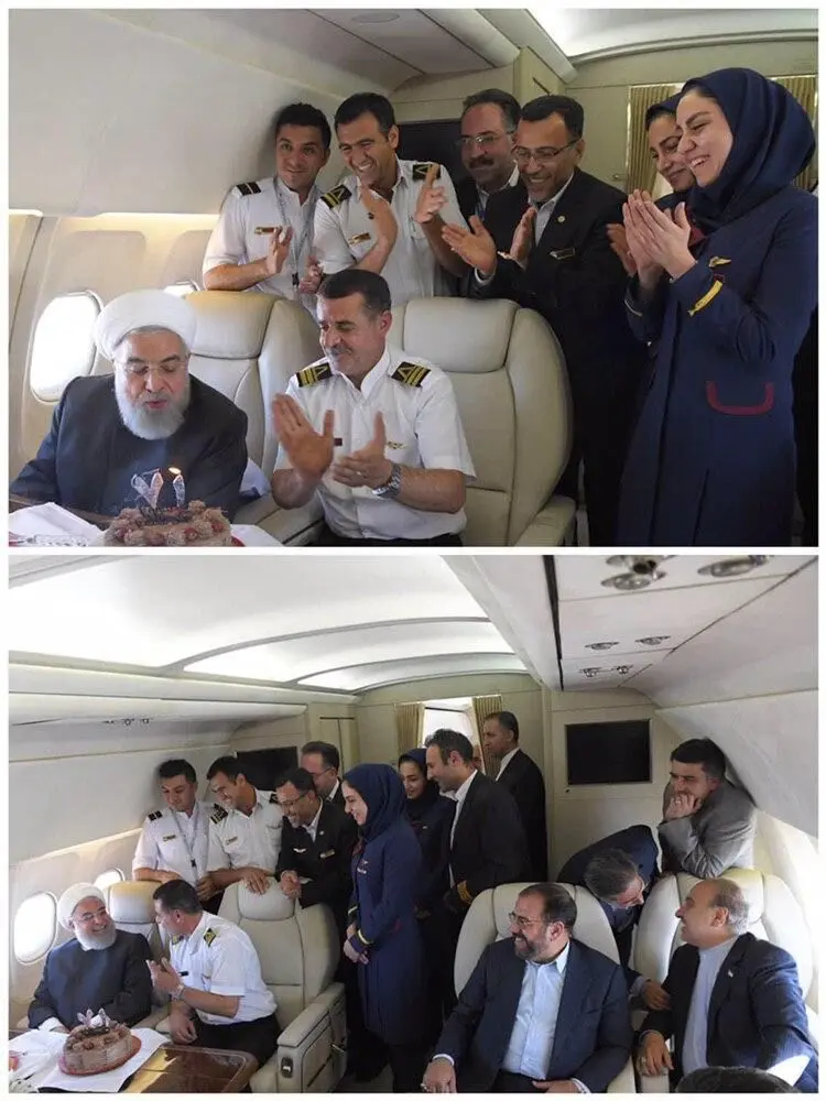 (تصویر) جشن تولد سورپرایزی روحانی در هواپیما
