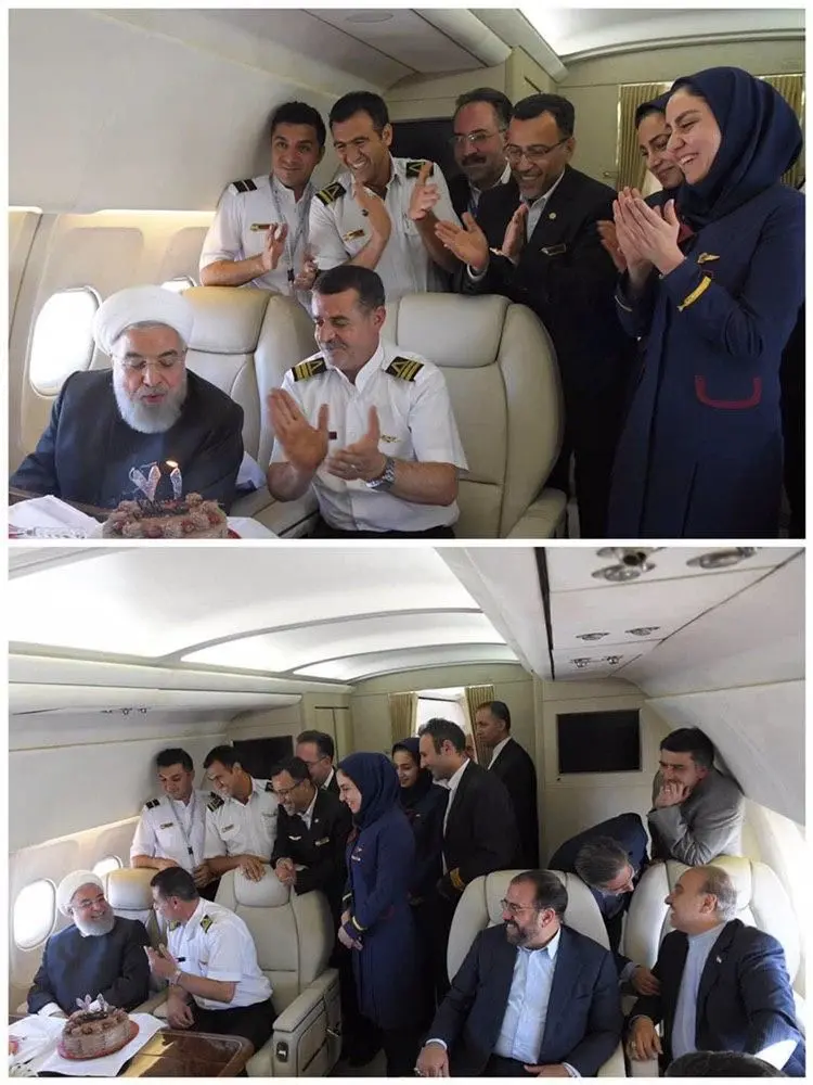 (تصویر) جشن تولد سورپرایزی روحانی در هواپیما