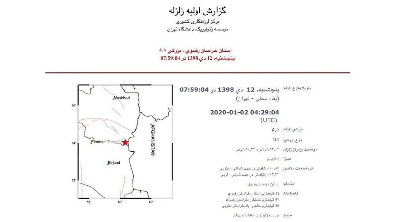 آخرین اخبار و جزئیات از زلزله ۵.۸ ریشتری سنگان خواف